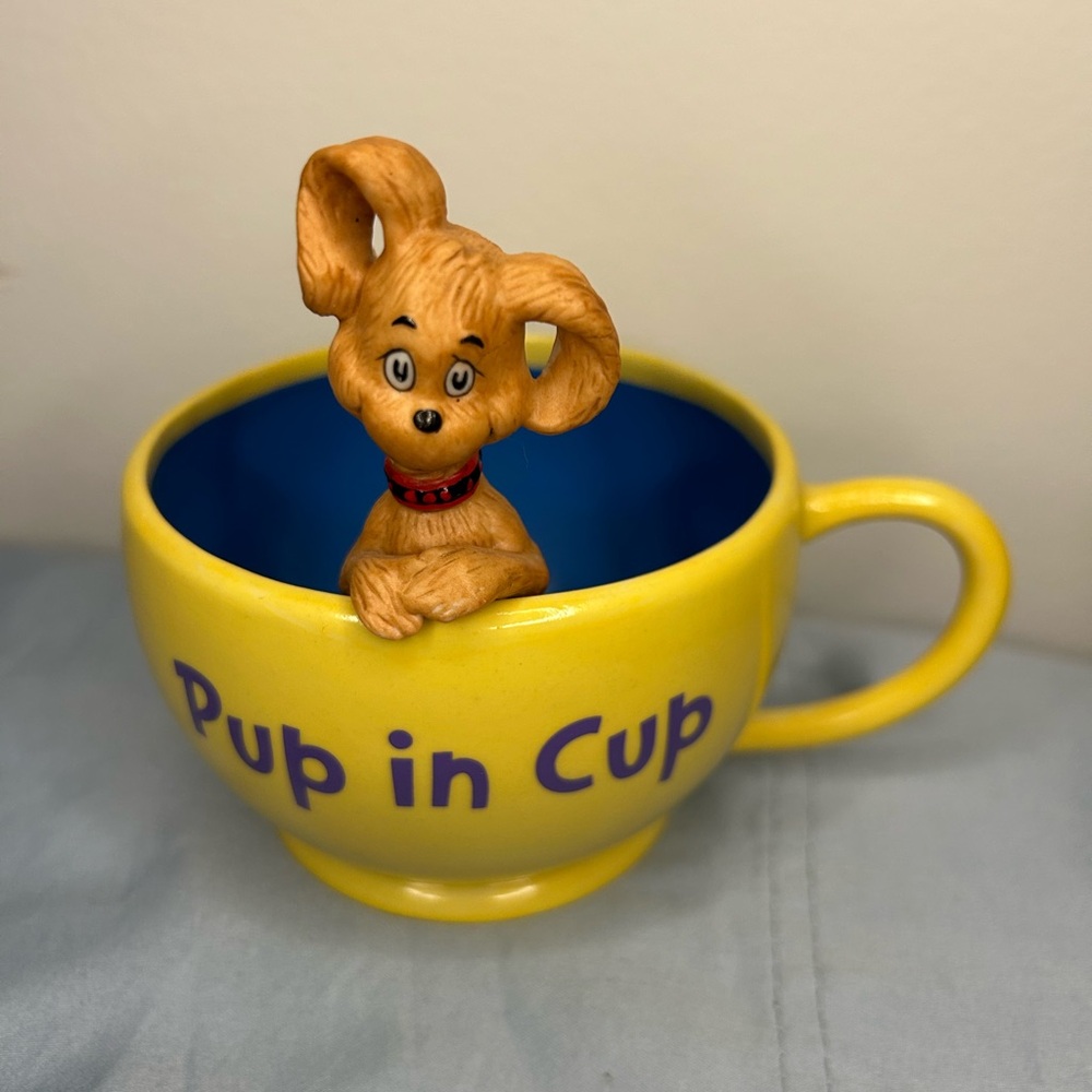 Dr. Seuss Yellow and Blue 'Pup in Cup' Ceramic Art